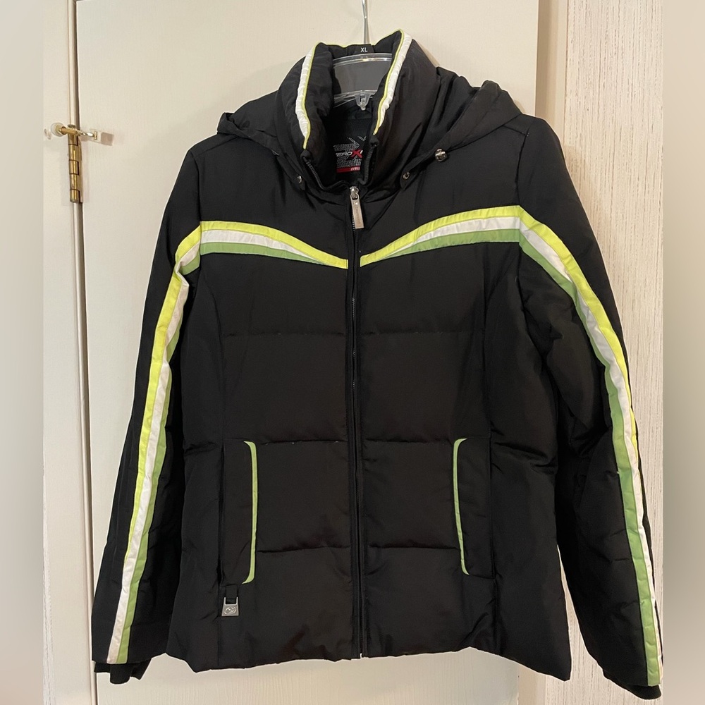 Zero Xposur - Black Puffer Jacket with Lime & White Stripe - Size S